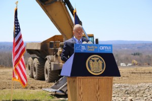 SUNY Polytechnic Institute President and CEO Dr. Alain Kaloyeros delivers remarks at the official groundbreaking for on the chip fab for ams AG at Marcy Nanocenter.