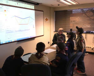 Webelos Cub Scout Den 6 from Pack 181 in Westmoreland get a crash course from Dr. Douglas Holzhauer, Engineering Technology Lecturer, during a March 2017 visit to SUNY Poly in Utica.