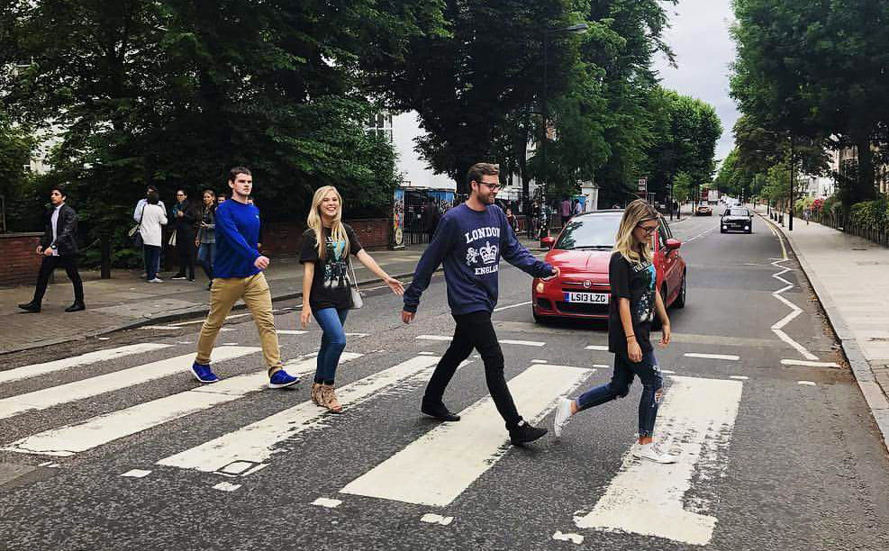 Liam and friends cross Abbey Road in London