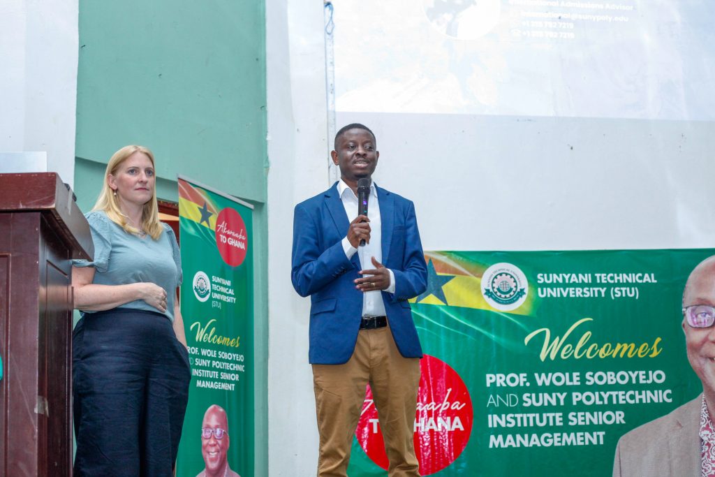 SUNY's Dr. Tabiri Asumadu (right) and Kevyn Hill talking at Sunyani Technical University.